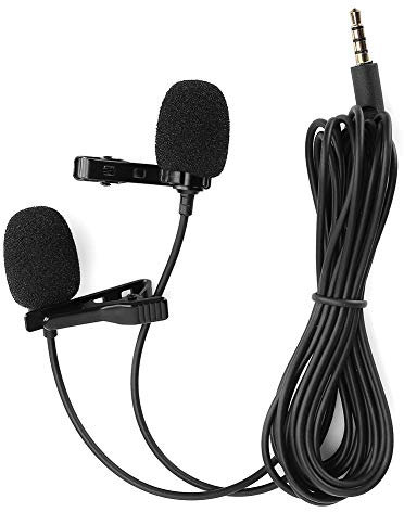 Mini Lavalier Micrófono con Clip, Micrófonos duales portátiles Tie-Clip Teléfono de Bolsillo Grabación de Video/Karaoke, Teléfono móvil/Cámara Micrófono USB de 3.5 mm, para reuniones/entrevistas