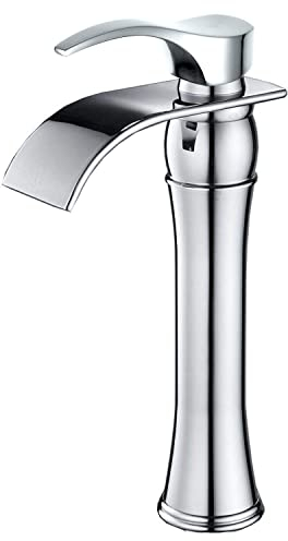 Wovier Chrom Wasserfall Waschbecken Wasserhahn mit Zulaufschlauch, Einhand-Einloch-Waschtischarmatur, Schrägkörper-Waschtisch-Mischbatterie, hoher Körper