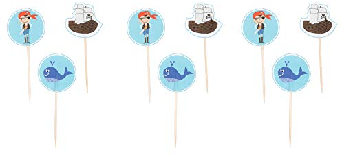 Demmler 3er Deko Picker Set in Piratenoptik – 3x12 Stück (36 Stück) – für ein Piratenabenteuer auf dem Tisch – Ideal für eine unvergessliche Piratenparty - Made in Germany