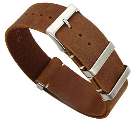 TikTako Leder NATO Armband 18mm/20mm/22mm/24mm Edelstahl-Wölbung Männer ersetzen Armband Strap Kaffee, 20mm