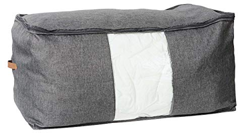 LOVE IT STORE IT Premium Aufbewahrungstasche groß - Aufbewahrung von Decken und Kissen - Tasche aus Leinen - Mit Sichtfenster - Grau - 90x45x45 cm