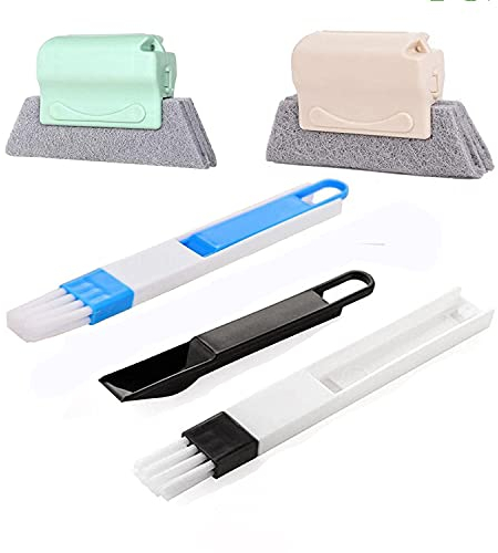 2 Pcs Brosse de Nettoyage de Rainure de Fenêtre + 2 Pcs 2 en 1 Brosse de Nettoyage de Fente de Fenêtre Mini, Nettoyer Rapidement Tous Les Coins et Crevasses des Fenêtres, Cuisines, Maisons