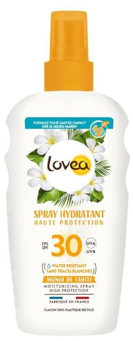 LOVEA - Spray Hydratant FPS 30 - Haute Protection UVA/UVB Solaire Visage & Corps - Monoï De Tahiti - Résistant À L'Eau & Anti Traces Blanches - Vegan - Fabriqué En France - 150 ml
