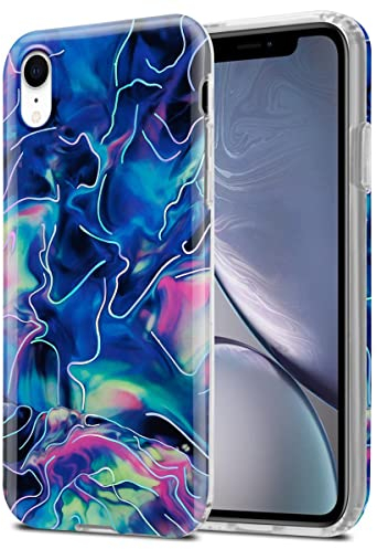 Cadorabo Hülle kompatibel mit Apple iPhone XR Schutzhülle TPU Silikon Case Marmor Design Slim Kratzfest Weiche Gummi mit Rundumschutz Case Hülle für iPhone XR in Blau
