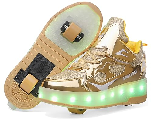 YongerYong Jungen Mädchen Skateboard Schuhe mit LED Blinkend Schuhe mit Rollen Skate Automatisch Einziehbar Komfort Outdoor Sportschuhe für Kinder