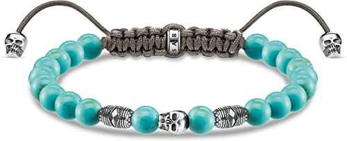 Thomas Sabo Herren Armband Totenkopf türkis, aus polierten imitierten Türkis Perlen, geschwärzten 925er Sterlingsilber Elementen, Länge: 15-22cm, A1945-504-17-L22V