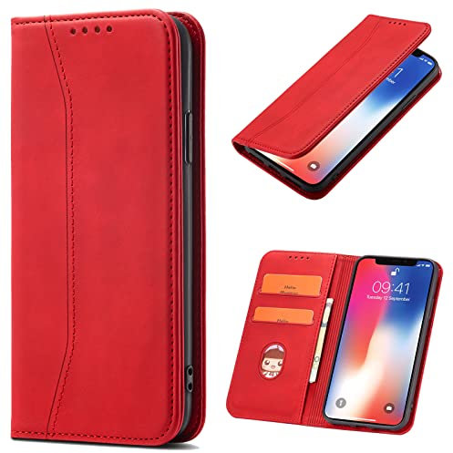 OKZone Funda para LG G9 / G900, Funda Carcasa de Cuero para LG G9 / G900,Magnético Carcasa Funda Móvil Billetera Cuero Funda con Tapa Libro Caso Soporte Plegable (Rojo)