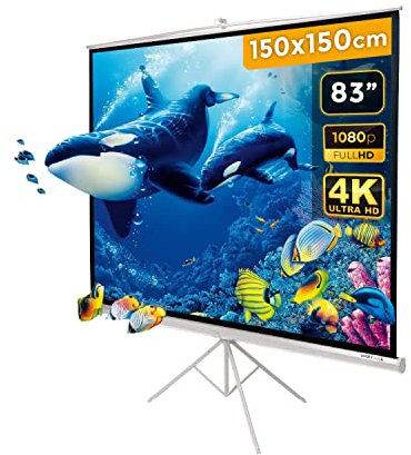 INSTAAL Schermo Proiettore Treppiede | 150x150cm 83 4:3 16:9 16:10 | Telo Proiezione Bianco con Retro Nero Manuale 1 Metro e Mezzo - Videoproiezione 1,5mt 4K | 100% Professionale di Qualità Superiore