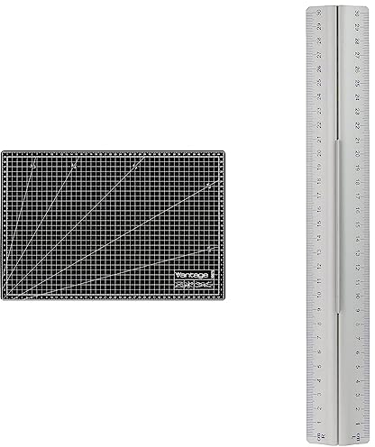 Vantage Schneidematte A3 (30 x 45 cm, selbstheilend) schwarz & WEDO 525235 Lineal aus Aluminium 30 cm mit Griff für Rechts- und Linkshänder mit rutschsicherer Gummieinlage, Silber