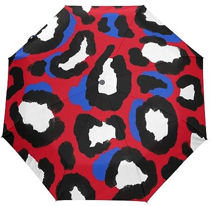Boccsty Patriotic Leopard Us Parapluie automatique 4 juillet Bleu Rouge Blanc Coupe-vent Imperméable Protection UV Parapluie de voyage – 3 plis Bouton d'ouverture/fermeture automatique Soleil et pluie