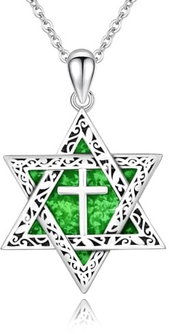 ABIGY 925 Silber Davidstern Kette, Opal Kreuz Anhänger für Damen und Herren