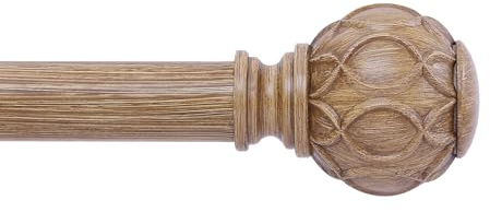 TANGWIN Gardinenstangen aus Holz für Fenster, 168 bis 305 cm, 2,5 cm starke verstellbare Gardinenstange, robuste Gardinenstangen, Holznetztextur, Vorhangstangen, Einzelfenstervorhangstange, braunes