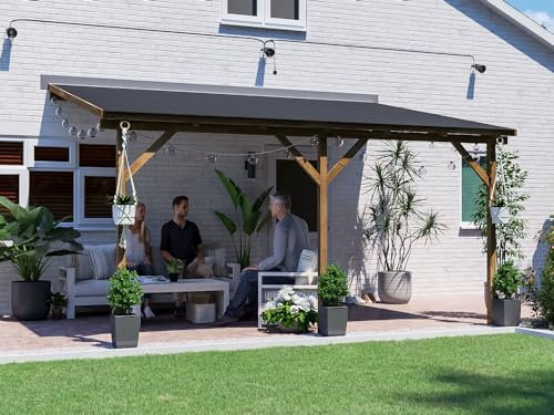Dunster House Lean-To Gazebo Kit 4x3m – Wall-Mounted Wooden Garden Shelter with Canopy – Permanent, Stylish Outdoor Cover Ideal for Patios, Hot Tubs or Seating – Utopia