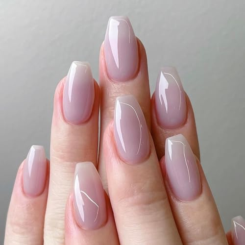 MrCuvaryas Press on Nails Künstliche Nägel kurz, Weißes French-Nail-Design mit Farbverlauf, Fingernägel zum Aufkleben Acryl Full Cover für Frauen und Mädchen Nail Art (Light Purple, 12 Größen)