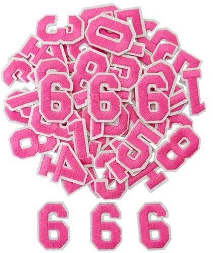 ZESION Iron on Numbers 50Pcs Number 0 to 9 Patches with Ironed Adhesive, Decorate Repair Patches for Jackets Shirts Hats Bags Jeans/Pink