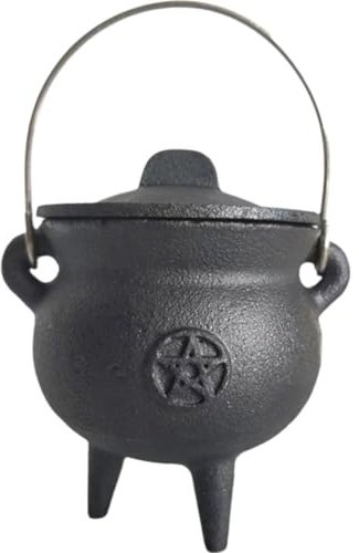 Caldero De Hierro Fundido para Halloween, con Tapa Y, Cuenco para Dulces De Bruja, Herramienta De Decoración para Fiesta De Halloween