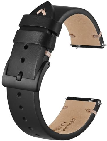 BISONSTRAP Distressed Leder Uhrenarmband, Uhren Armband für Herren, Schnellverschluss Federstege, 18mm, Schwarz (Schwarze Schnalle)