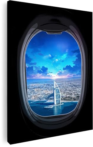 Artmazing | Dubai Landing Bild bunt | S-Art Bilder | Dubai Landing Bilder Modern | Leinwandbilder XXL Wohnzimmer | Wandbild Dubai Landing Deko XXL | Bild Leinwand XXL | buntes Poster für Wand