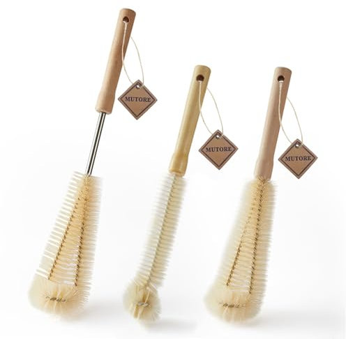 MUTORE Flaschenbürste Reinigungsbürste 3 Stück,Holz Lange Griff Tasse Bürste,Küchenputzbürste,Reinigungsbürste zum Waschen von Wasserflasche, Babyflasche, Wasserkocher, Vase