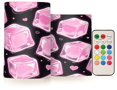 Amooorous Summer Pink Ice Cube Dekorative Flackernde Lichter Kerzen Elektronische Lichter Mystique mit Fernbedienung für Camping Abendessen Batteriebetrieben