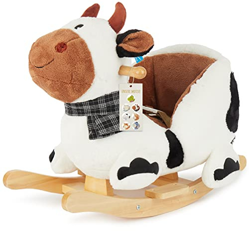 Bieco Plüsch Schaukeltier Kuh personalisiert | Kinder Schaukelstuhl | Sicherheitsgurt | Schaukel Kleinkind | Schaukeltier Baby Zimmer Schaukelwippe ab 9 Monate personalisierbar