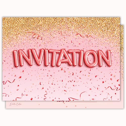 Edition Colibri Carte d'invitation d'anniversaire - Motif festif rose doré | Lot de 10 cartes plates (A6) – Verso à écrire