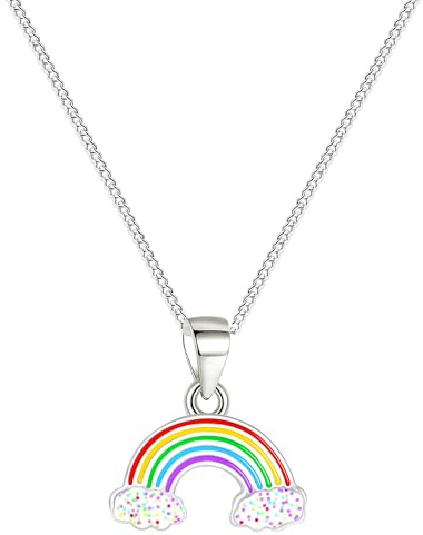Löb 925 Silber Halskette Kinder Kette Regenbogen Wolken Glitzer Anhänger Damen Silberkette Kinderschmuck Kinderkette Mädchen Mehrfarbig Rainbow Bunt
