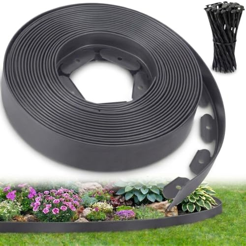 Ediesi, Bordure Jardin extérieur 20 m Flexible, Bordure de Jardin Plastique résistante 5 mm, délimiteur Gazon allées parterres, Installation Facile avec 60 piquets (Gris, 20 mètres)