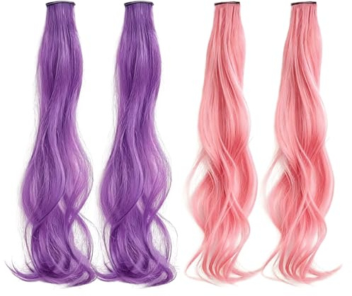 BSITSSS 8 Pezzi Extension Capelli Veri Clip, 55cm Lungo Rosa e Viola Extension Capelli Clip, Hair Extensions Ciocche Capellis con Clip per Donna Ragazze Festival Feste Cosplay