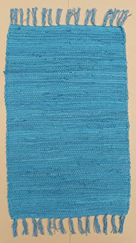 Kottig Fleckerl Handweb Teppich Fleckerlteppich Uni 60x90 Garmisch Flickenteppich Einfarbig (Blau)