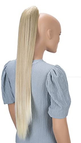 CAISHA 70cm Extralang Clip On Haarteil Zopf Pferdeschwanz Hitzebeständig Synthetik Glatt Hellblond H161