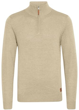 Blend BHRobin Herren Strickpullover Troyer Feinstrick Pullover mit Troyerkragen Rippbündchen Baumwollmischung Regular fit, Größe:L, Farbe:Sand Mix (70810)
