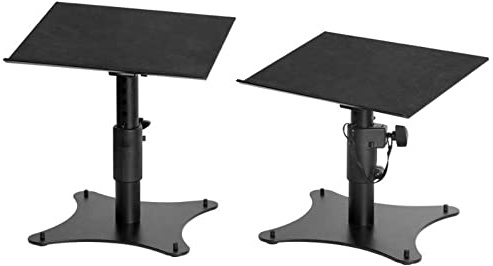 On-Stage SMS4500-P Klemmbarer Studio-Monitor-Lautsprecherständer: höhenverstellbar (22,9 cm - 31,8 cm), Sicherungsstift für Sicherheit, Stahlkonstruktion, rutschfeste Gummifüße,