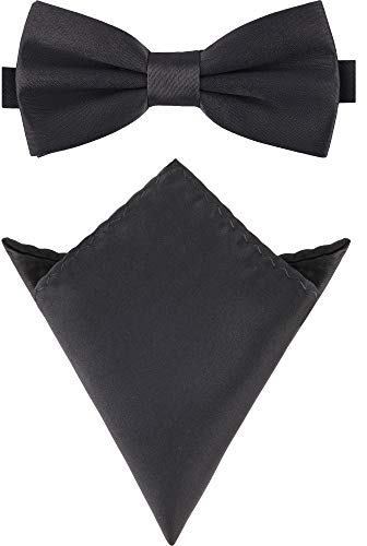 Ladeheid Herren Schmale Fliege & Einstecktuch Set M/P (12cm x 6cm, 22cm x 22cm, Graphit)