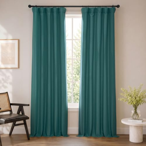 HPD Half Price Drapes Bellino Textured Faux Linen Room Darkening Curtains 120 Inches Long (1 Panel), Curtains for Bedroom & Living Room, 50W x 120L, Bayberry Teal