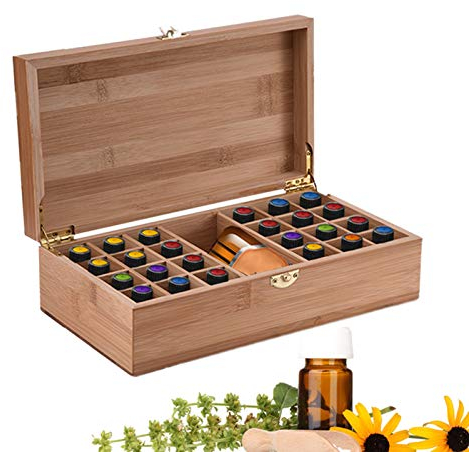 Beunyow 25 Löcher Tragbar Bambus Aromatherapie Geschenk-Box Ätherische Öle Flaschen Box Aufbewahrung Koffer Box - Geeignet für Nagellack, Duftöle, Ätherisches Öl, Stain und Lippenstift #1