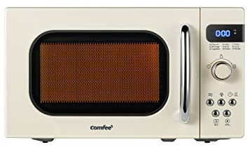 COMFEE' Horno microondas pequeño retro con tamaño compacto, 9 menús preestablecidos, tocadiscos con memoria de posición, función de silencio, encimera perfecta para espacios, 0.7 pies cúbicos/700 W,