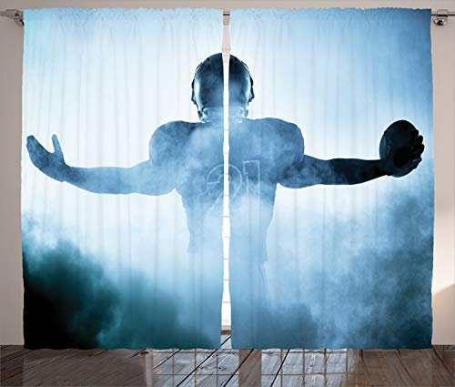 ABAKUHAUS Sport Rustikaler Vorhang, American Football-Held, Wohnzimmer Universalband Gardinen mit Schlaufen und Haken, 280 x 175 cm, Blau