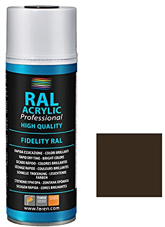 FAREN RAL ACRYLIC, Vernice spray Acrilica 100%, Smalto FIDELITY RAL, Colori Brillanti a Rapida Essiccazione, 400ml (RAL 8014 MARRONE SEPPIA)(1pz)