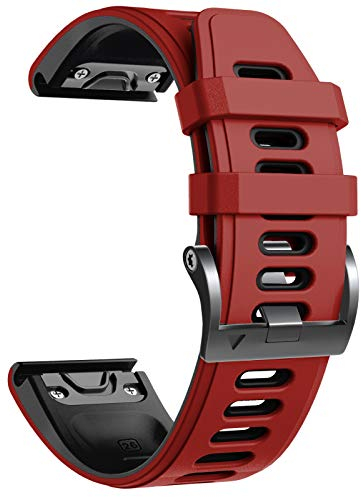 NotoCity Armband für Garmin Fenix 6x/6x Pro/5x/5x Plus/7x/7x Pro/8 51mm, Quickfit 26mm Uhrenarmband für Garmin Enduro 2, Fenix 3/3 HR, Instinct 2X, Epix Pro 51mm, Descent MK1/2, Quatix 7X(Rot-Schwarz)