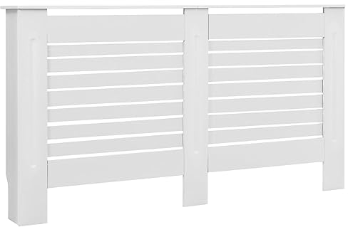 vidaXL Heizkörperverkleidung mit 7 horizontalen Latten Heizungsverkleidung Heizkörperabdeckung Heizung Abdeckung Heizkörper Weiß 152x19x81,5cm MDF