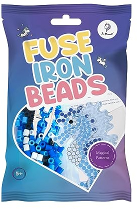 La Manuli Bügelperlen Seepferdchen mit Stiftplatte, Pinzette, Bügelpapier, 5mm Steckperlen - Kreatives Perlenset für Kinder ab 5 Jahren