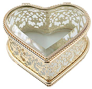 Goldene Glas Schmuckkasten Klarer Metallschmuck Fall Trinket Winzige Schmuck Organizer Box Herz Und (Color : Love Heart Shaped)