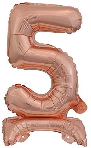 Stehender Folienballon Zahl 5 in Rosegold als Deko für Geburtstag, Party und Jubiläum | Höhe: 38cm mit Basis | kein Ballongas notwendig | Rose Gold Zahlen Ballon Dekoration Folienballons