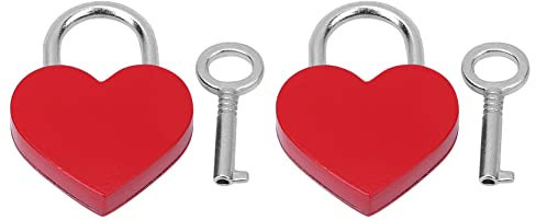 BORDSTRACT Serrure Coeur 2 pièces avec clé, Petite Serrure d'amour en Forme de Coeur, Mini Cadenas en métal, pour Agenda boîte à Bijoux boîte de Rangement Livre Bagages, Pack de 2(Rouge)