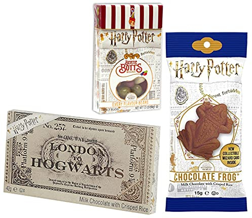 Jelly Belly Harry Potter Bertie Botts Bohnen, Schokofrosch und Hogwarts-Zugticket aus Schokolade (35g + 15g + 42g)