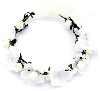 LATRAT Blumenkranz, Girlande, Simulations-Haarband, Krone, Mädchen, Haarband für Hut, Ornament, Party, Festival, Strand, Arbeit, Hochzeit, Zubehör weiß