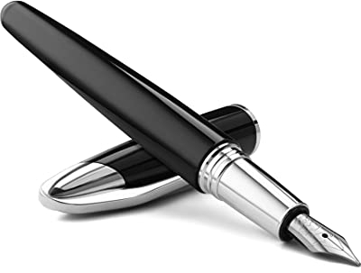 Colibri Equinox Fountain Pen-Black Lacquer-Luxury Pen-sleek Branded Spring-Clip-Bock Medium Size Nib system- Comes In A Nice Gift Box-Gift For Men And Women