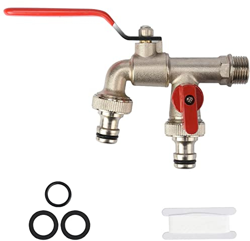 Noosverl Double Water Tap Adapter Tank 1/2 Threaded Connector,Outdoor Tap kit Drain Adapter Brass Garden Antifreeze Faucet for Garden, Washing Machine, Rain Barrel
