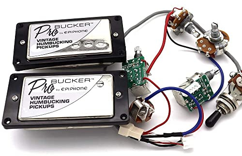 1 Set ProBucker Alnico Bridge&Neck Pickups with Pro Wiring Harness Pots&3 Way Switches Universal for Electric Guitar (Chrome (Black Ring))